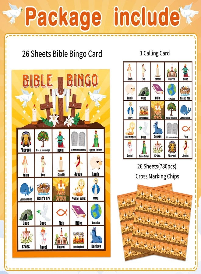 FLYAB Bible Bingo Game for Kids Adults - 26 Players Christian Bingo Card Religious Game Activities for Family Vacation Bible School Sunday Church Family Open Day Holiday Supplies - Image 2